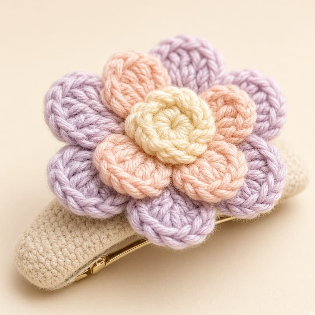 Crochet flower clip petal detail