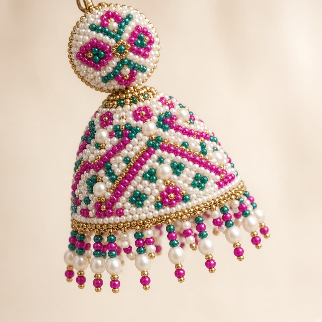 Beaded jhumka drop detail