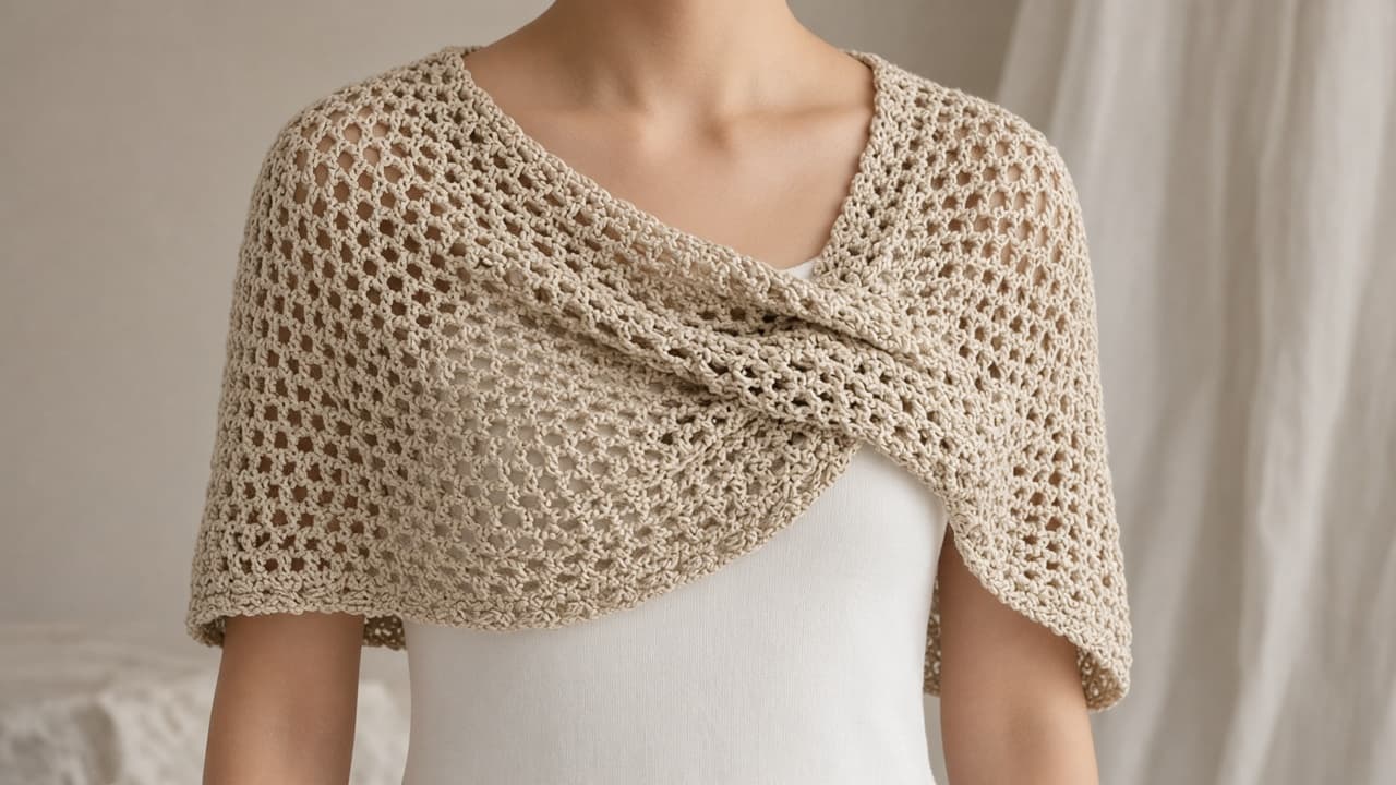 Poncho yarn drape detail — matching studio shot