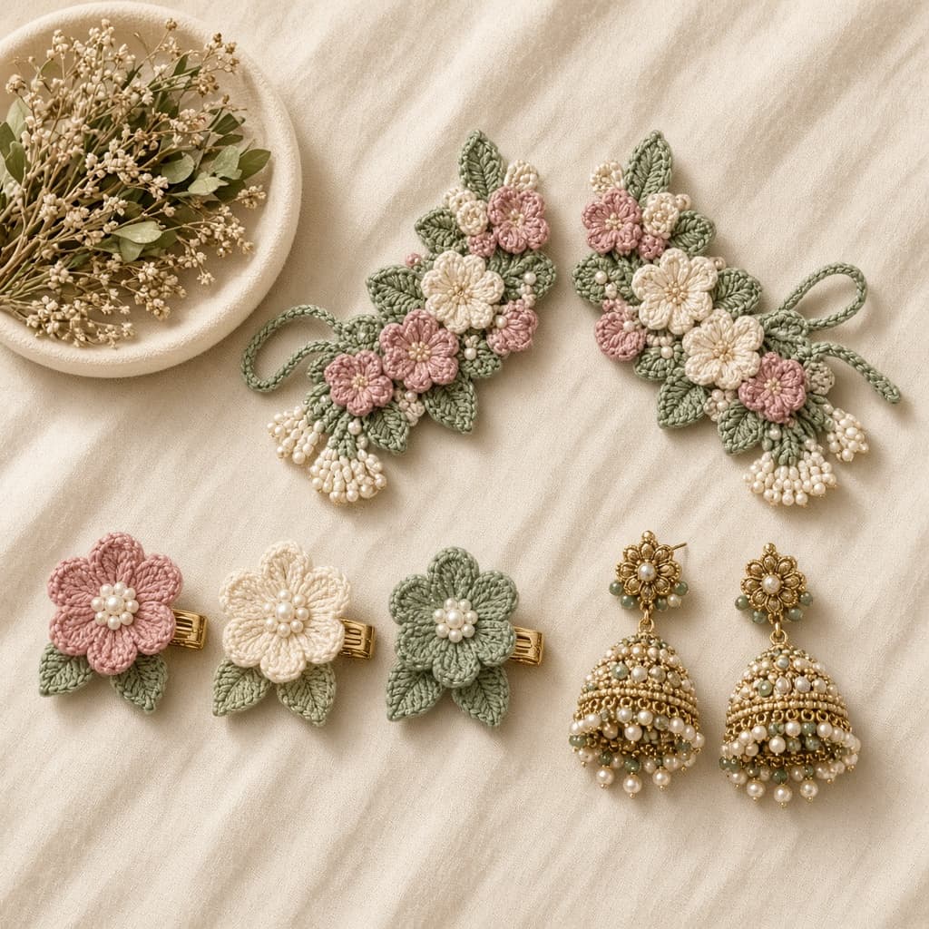 Mehndi Glow Set — gajra, clips and jhumkas