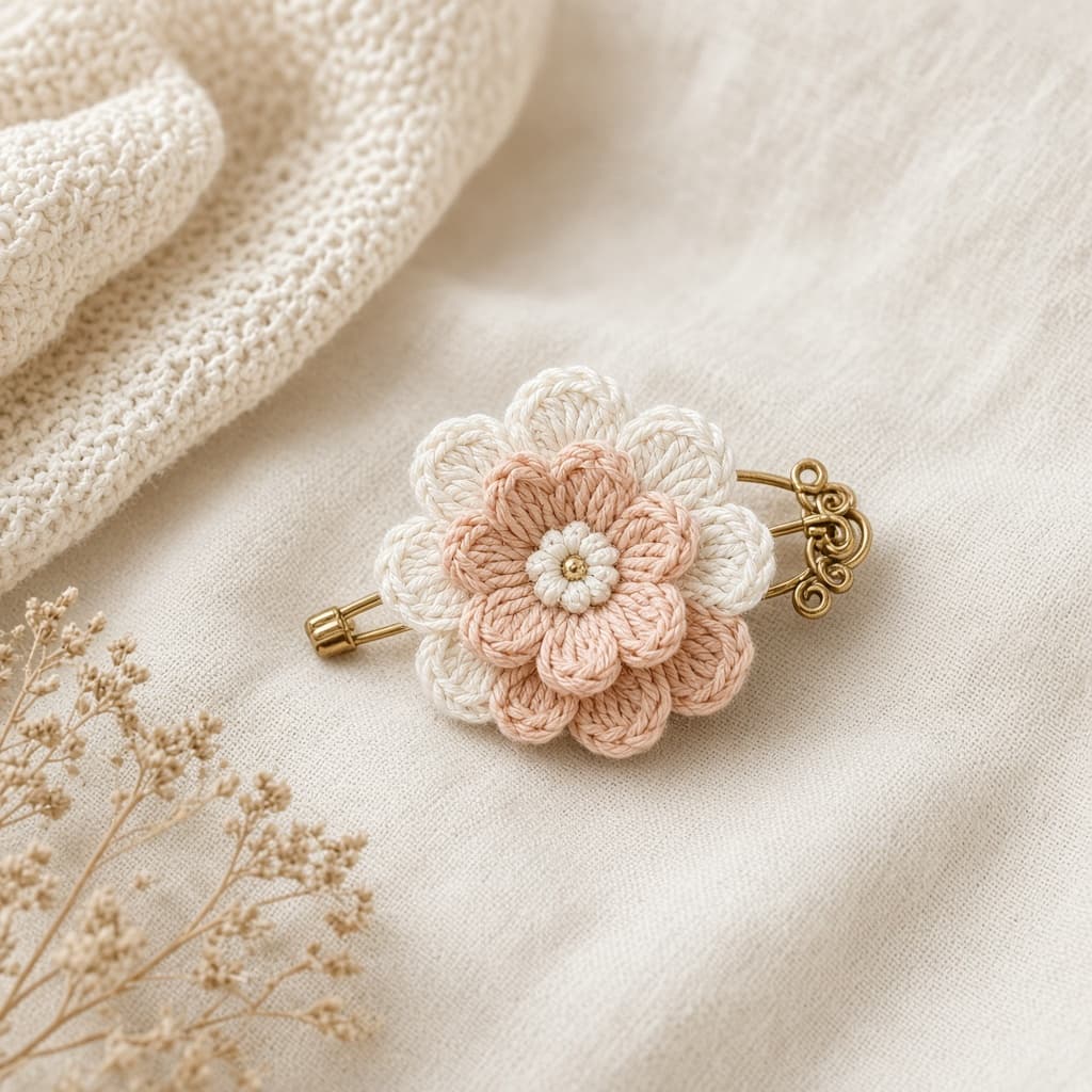 Crochet floral shawl pin brooch for walima